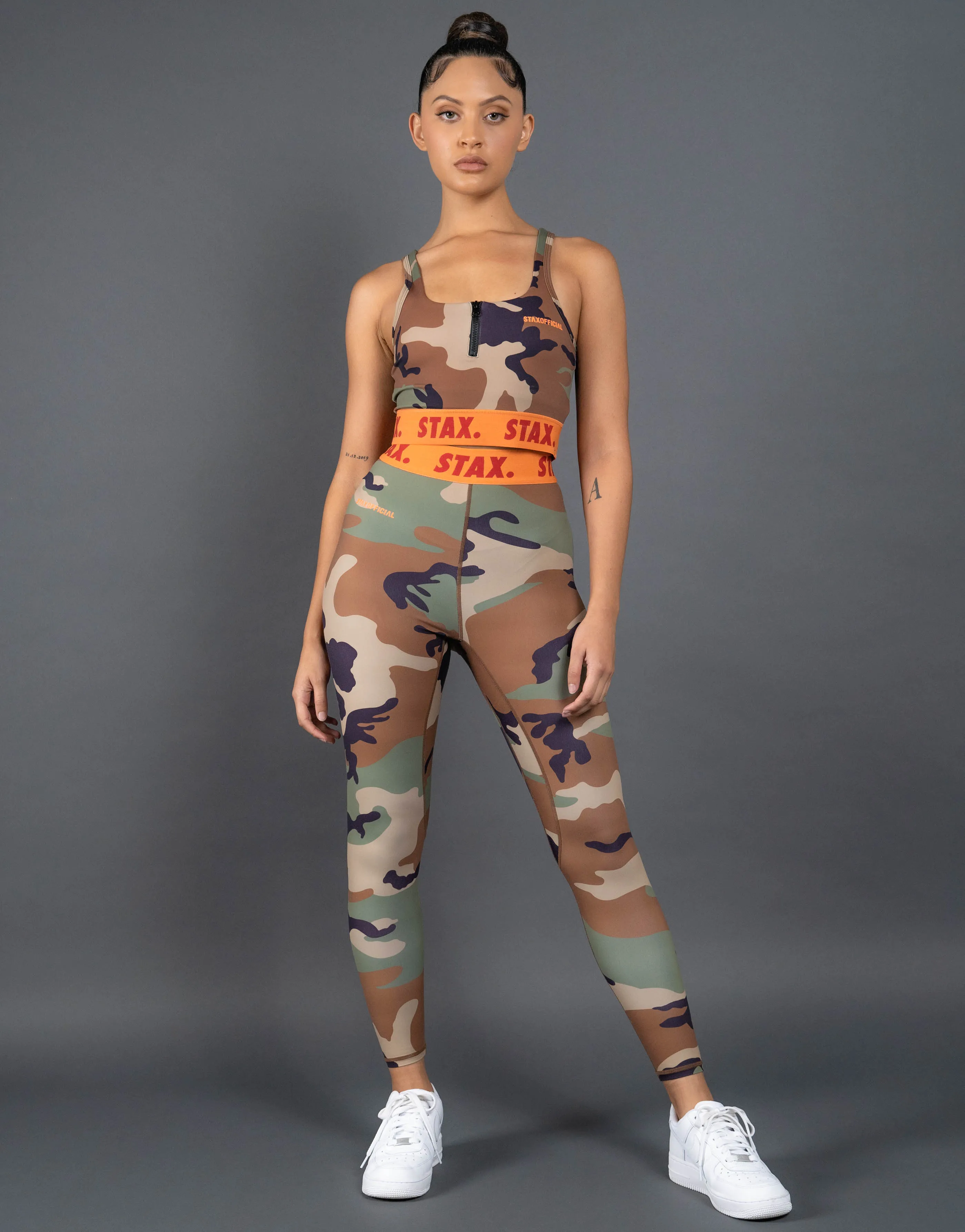 Camo WB Square Neck Crop - Orange