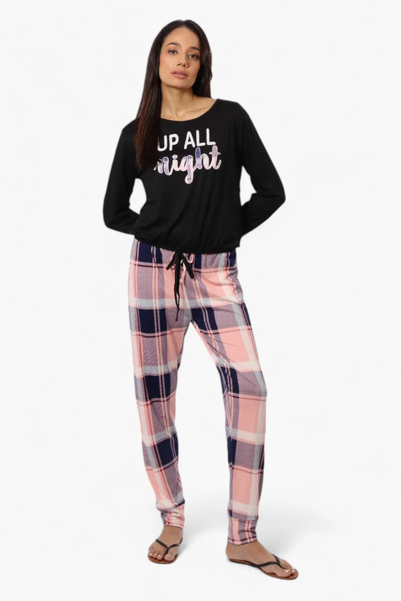Canada Weather Gear Up All Night Print Drawstring Pajama Top - Black