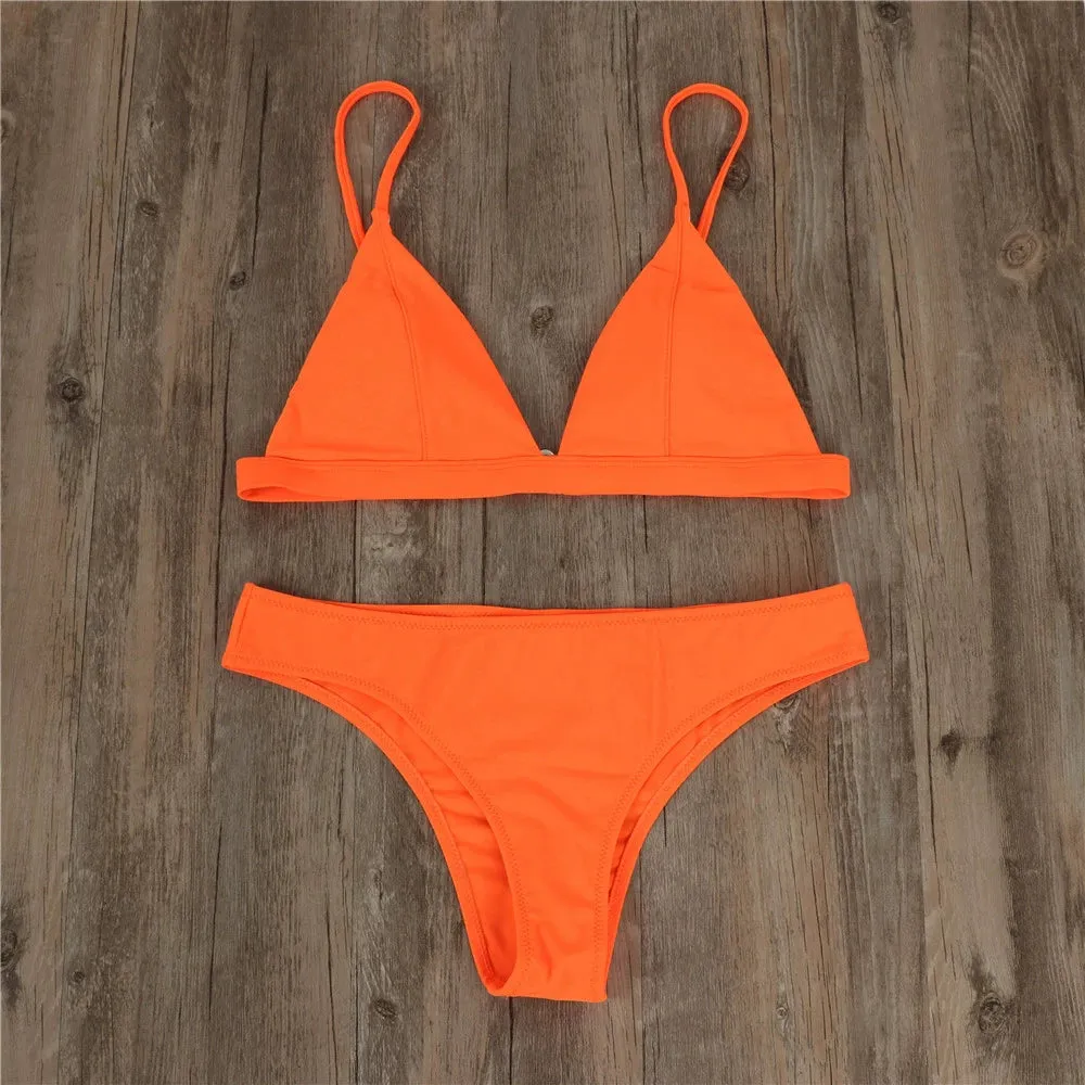 CANDYPOP Pure Color V-Neck Sexy Split Bikini Swimsuits