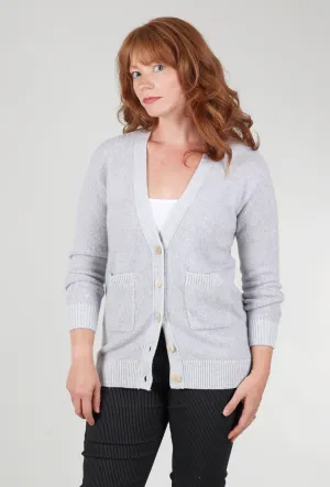 Cashmere Boucle Boyfriend Cardie, Argento Gray