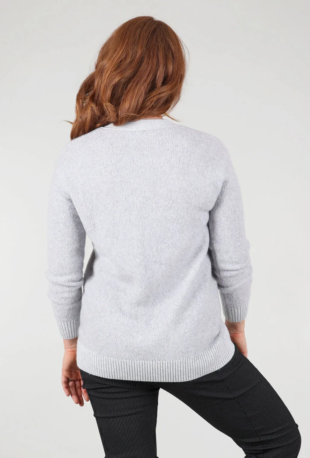 Cashmere Boucle Boyfriend Cardie, Argento Gray