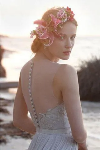 Casual Chiffon Sheer Back Lace Beach/Coast Wedding Dress,A Line Long Wedding Gown PFW0236