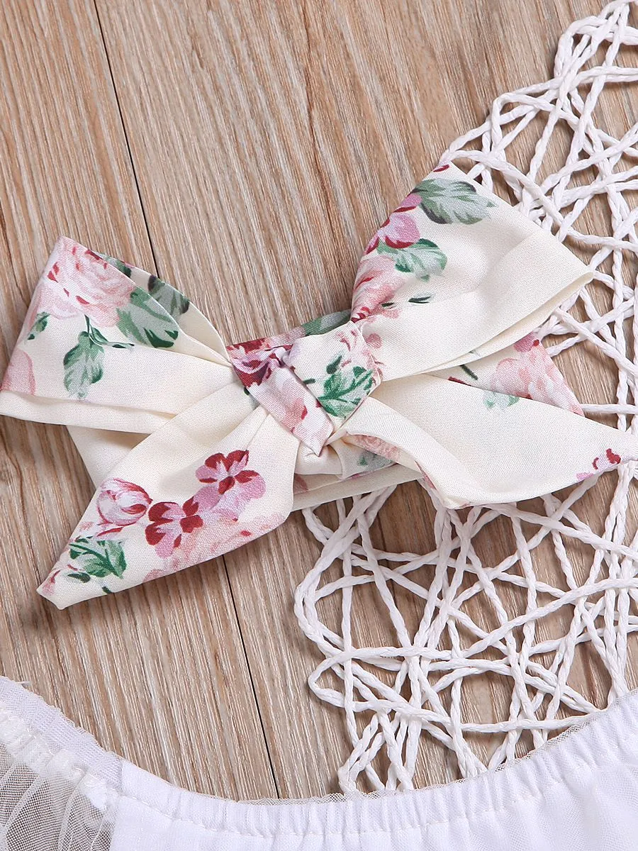 Casual Outing Clothes Outfits Set Flower Lace Collar White T-shirt  Floral High-waisted Trousers Headband