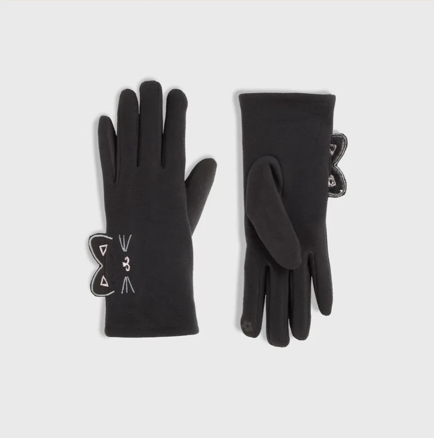 Cat Face Gloves - Black