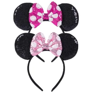 CENTSTAR 2 Pcs Mouse Ears Headbands,Shiny Bows Mouse Ears Headbands for Birthday Parties, Mouse Themed Events