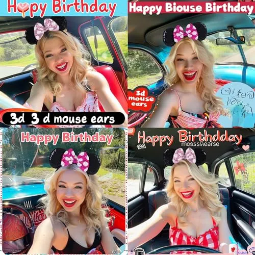 CENTSTAR 2 Pcs Mouse Ears Headbands,Shiny Bows Mouse Ears Headbands for Birthday Parties, Mouse Themed Events