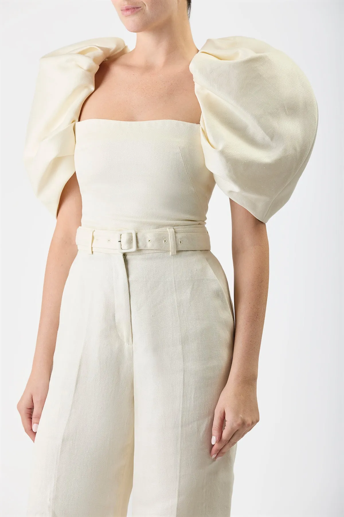 Ceri Top in Ivory Textured Linen