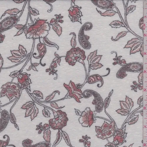 Chalk/Clay Stylized Floral Slub Jersey Knit Fabric