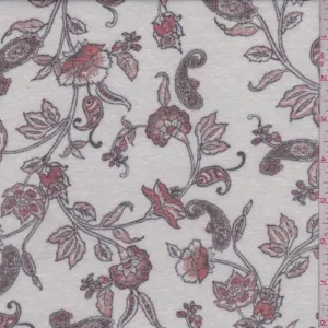 Chalk/Clay Stylized Floral Slub Jersey Knit Fabric
