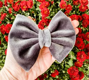 Charcoal Gray Velvet Fabric Bow Headband | Hair Clip
