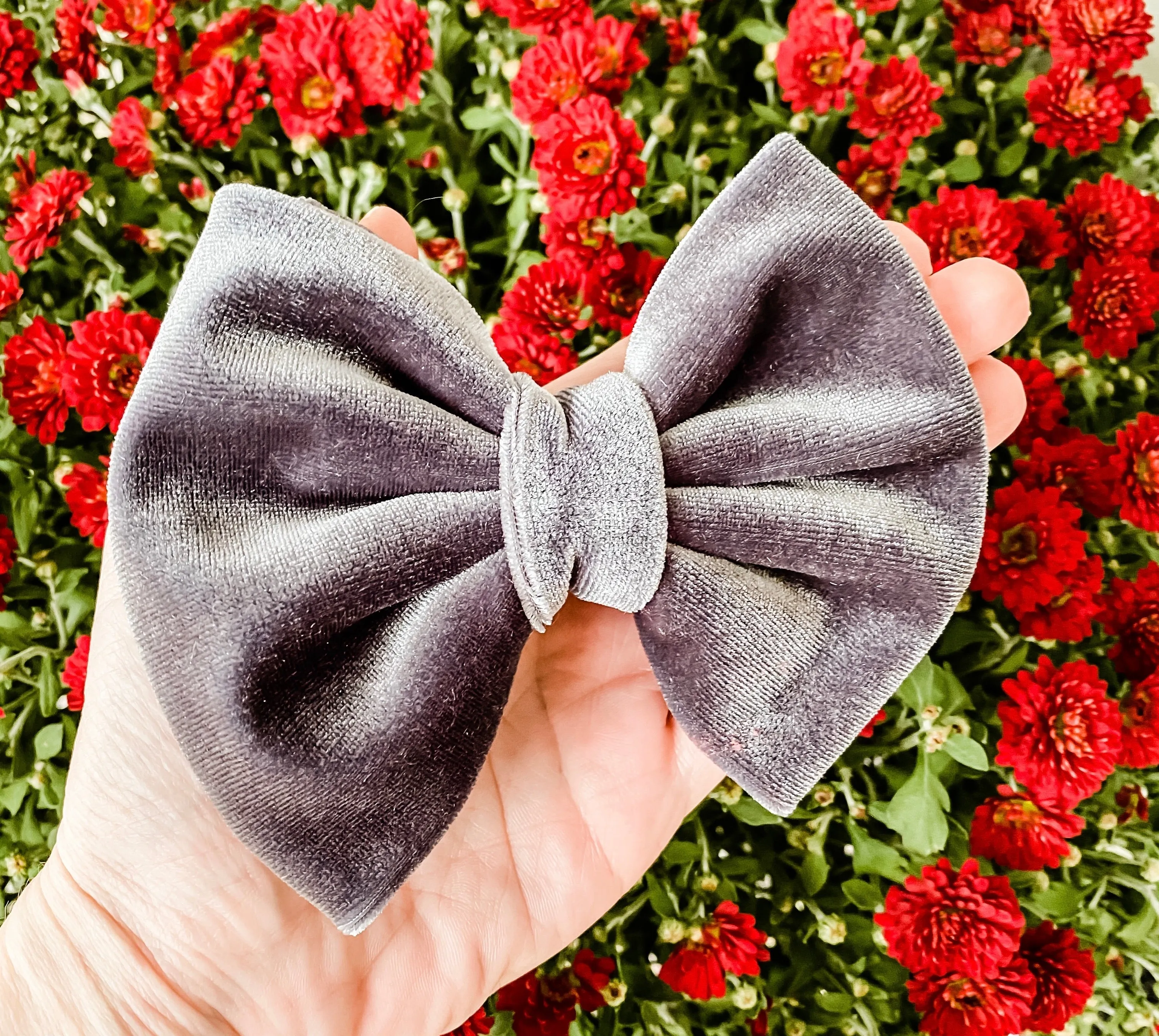 Charcoal Gray Velvet Fabric Bow Headband | Hair Clip