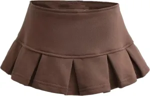 Chic Women's Mini Skirts -Women's Pleated Mini Skirts with Shorts Underneath More for Every Occasion Brown