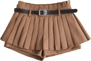 Chic Women's Mini Skirts -Women's Pleated Mini Skirts with Shorts Underneath More for Every Occasion Khaki