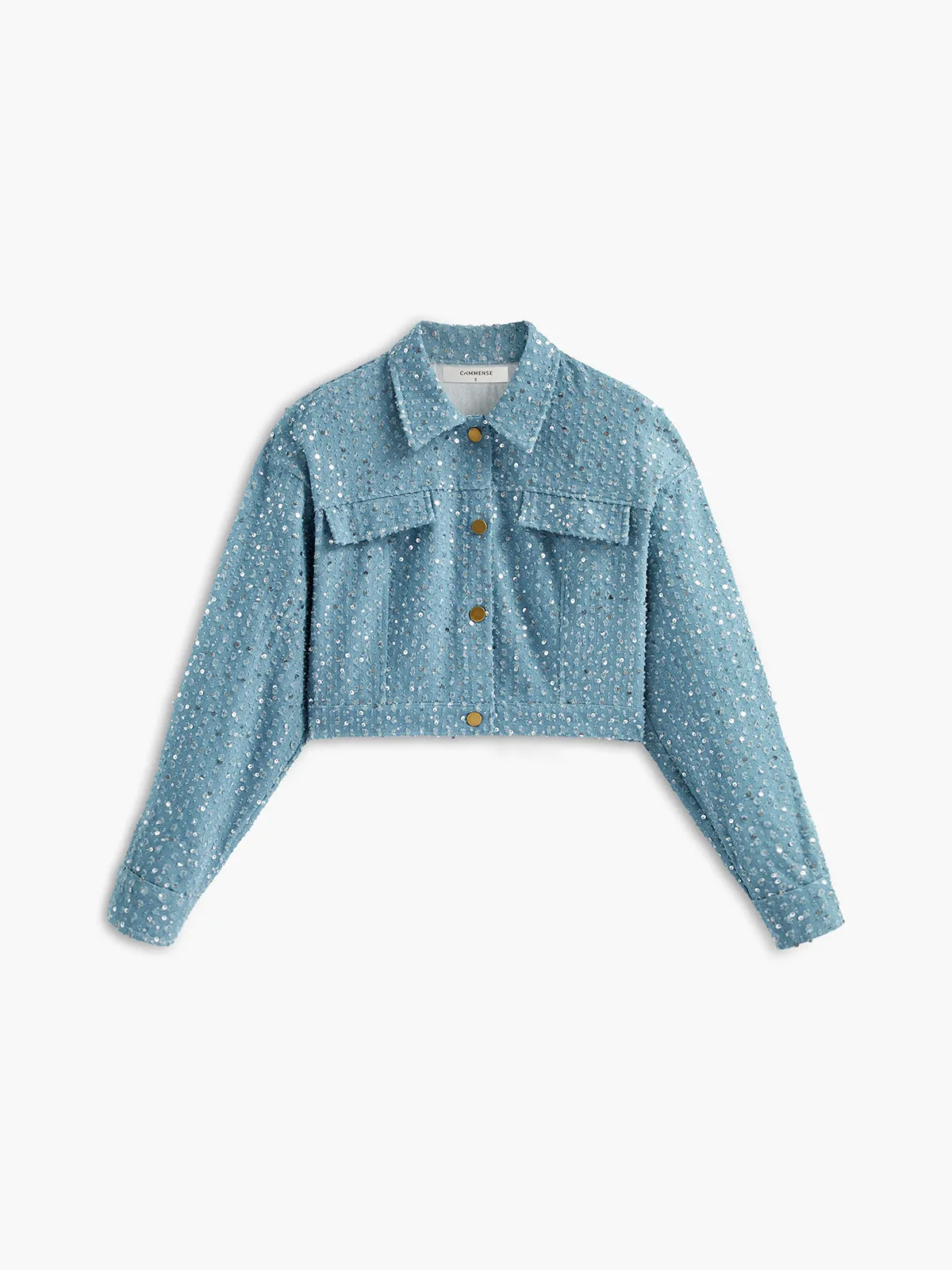 Chicmy-Autumn Jackets Outwear Sequins Decor Crop Jacket