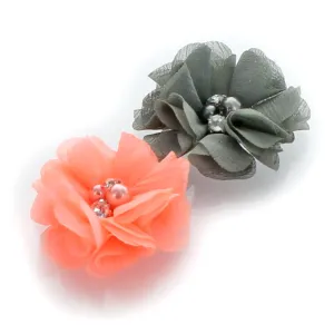 Chiffon Beaded Hair Flower Clip Pair