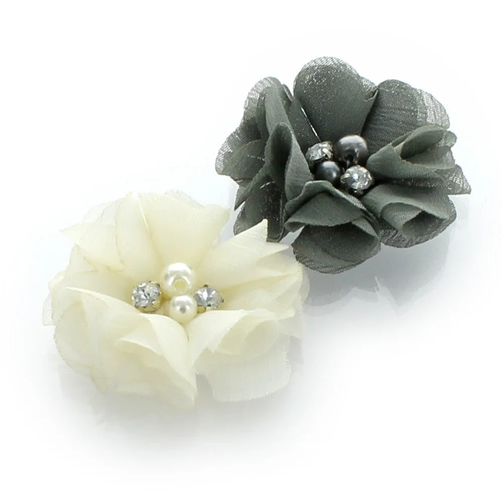 Chiffon Beaded Hair Flower Clip Pair