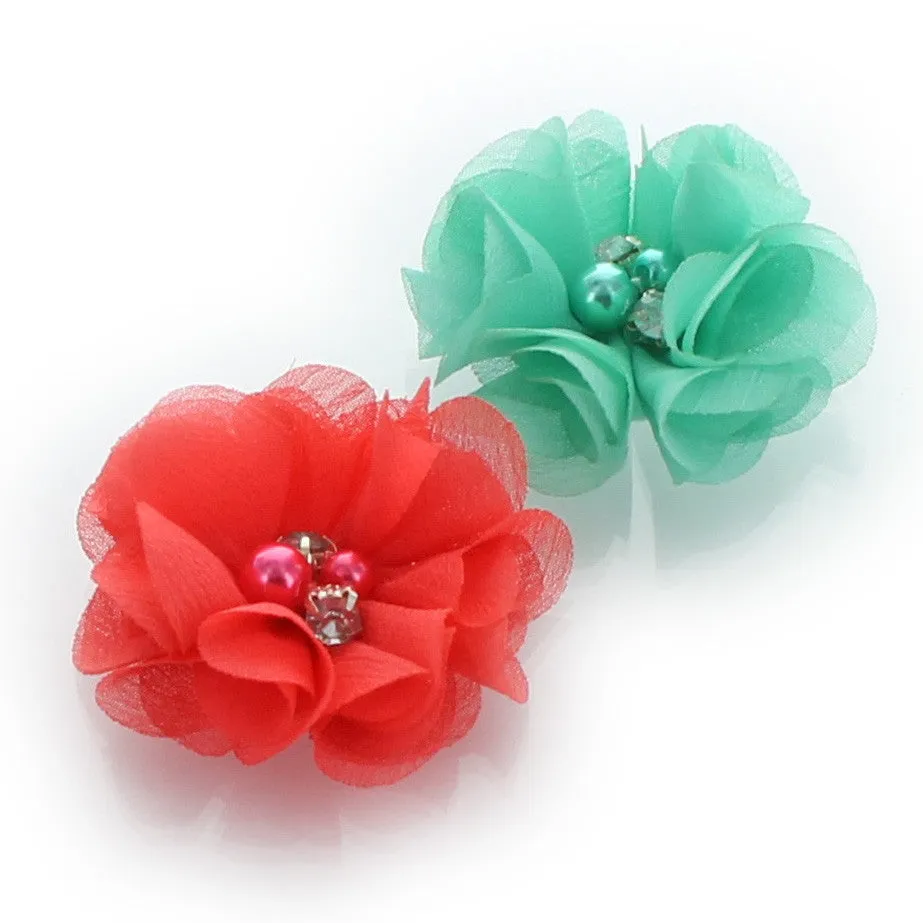 Chiffon Beaded Hair Flower Clip Pair
