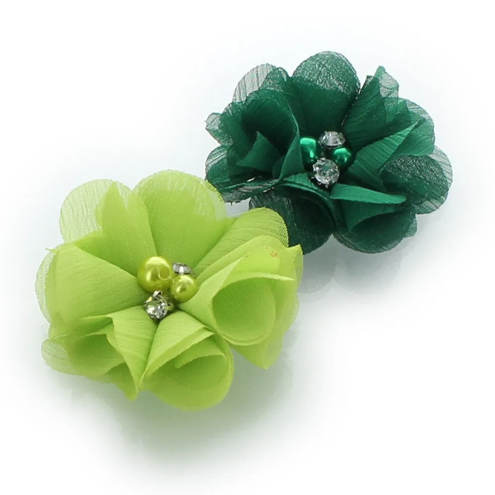Chiffon Beaded Hair Flower Clip Pair