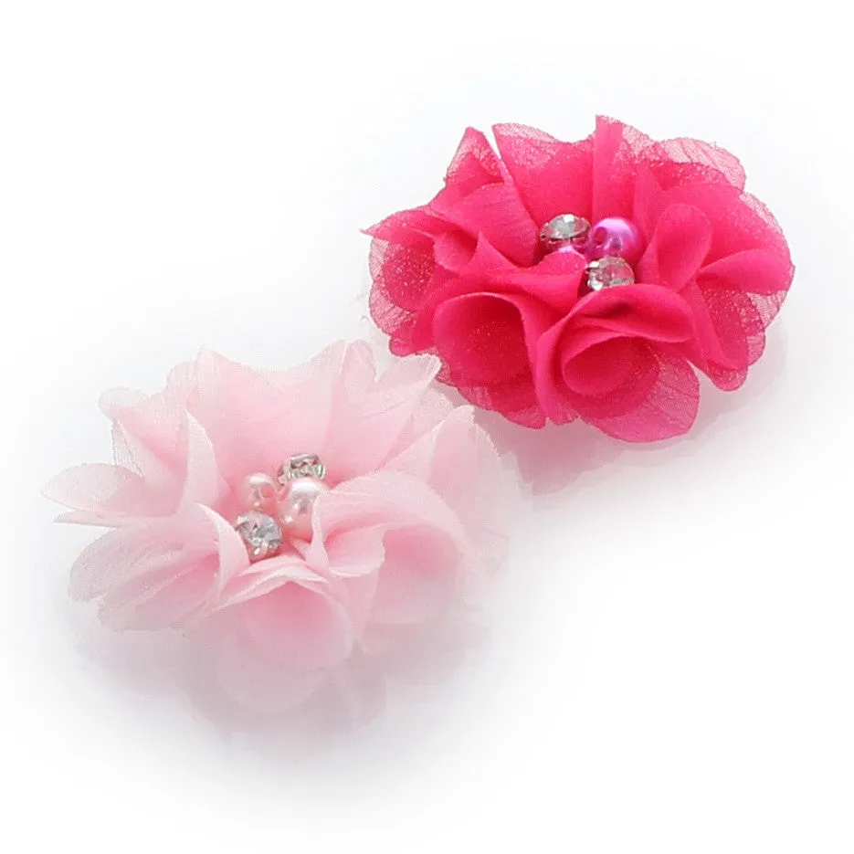 Chiffon Beaded Hair Flower Clip Pair
