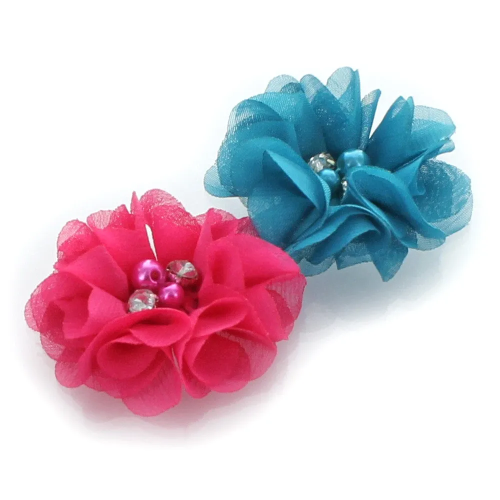 Chiffon Beaded Hair Flower Clip Pair