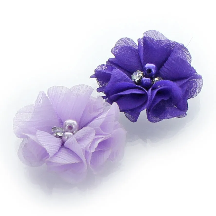 Chiffon Beaded Hair Flower Clip Pair