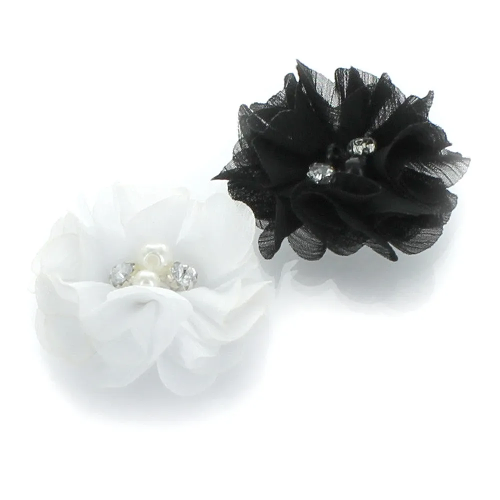 Chiffon Beaded Hair Flower Clip Pair