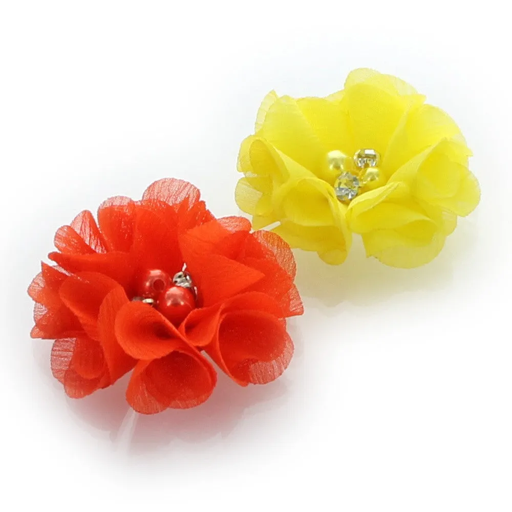 Chiffon Beaded Hair Flower Clip Pair