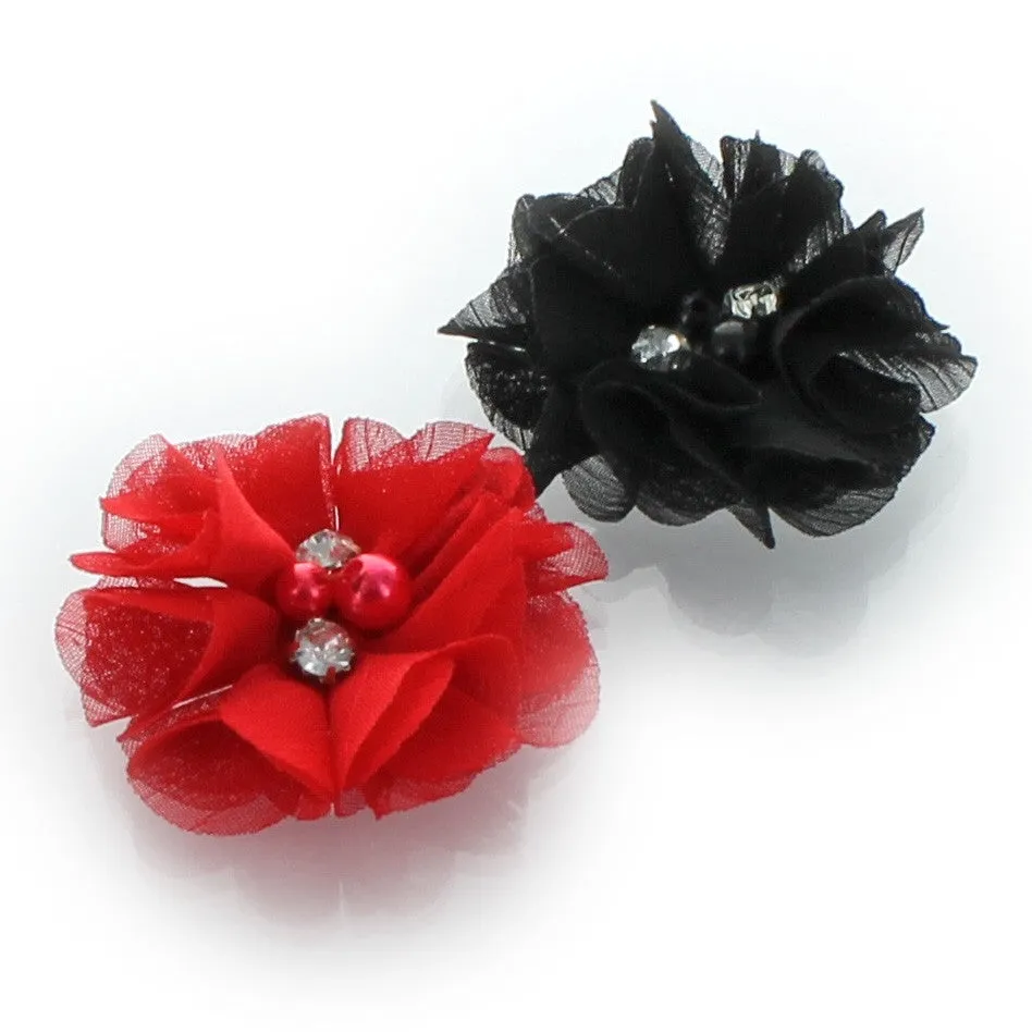 Chiffon Beaded Hair Flower Clip Pair