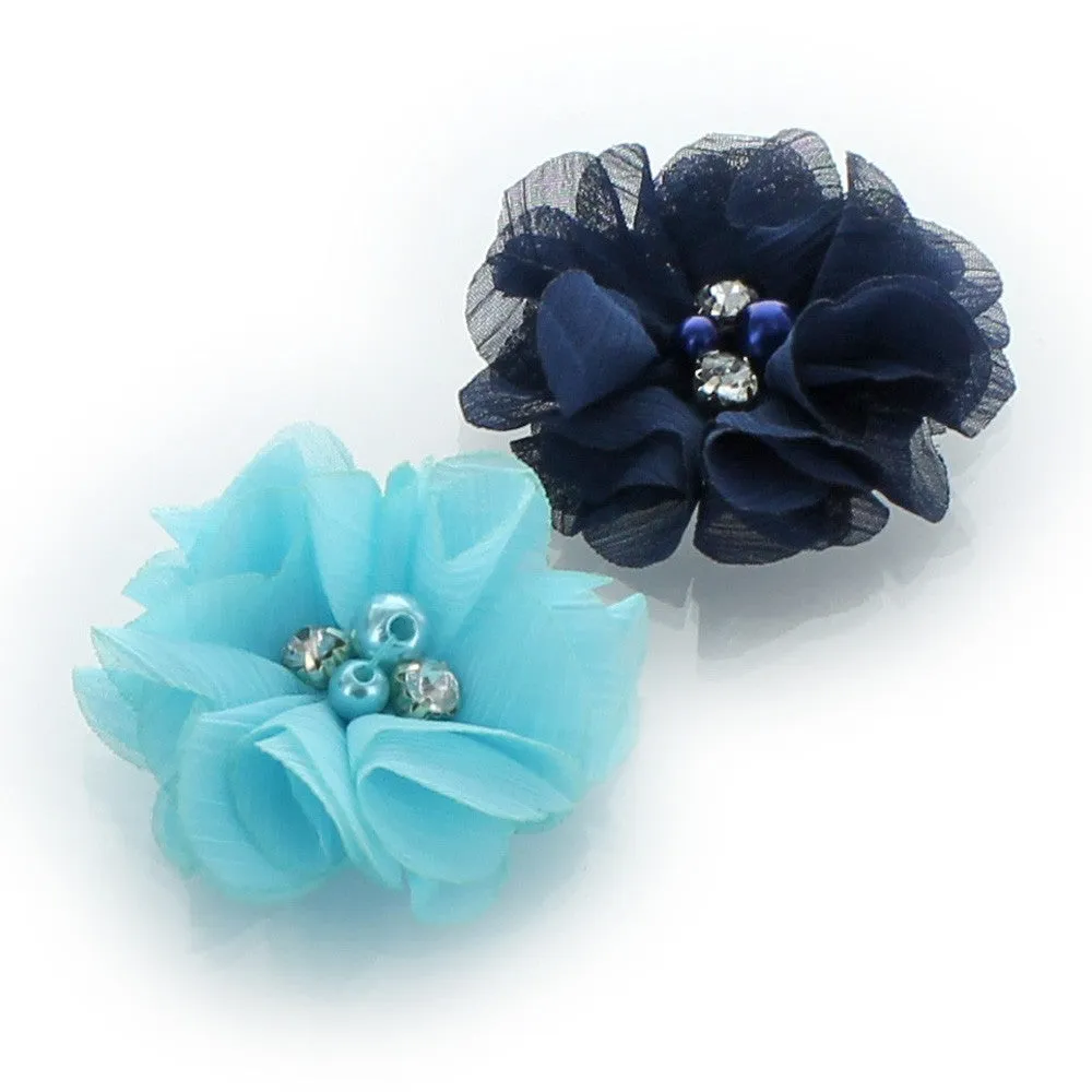 Chiffon Beaded Hair Flower Clip Pair