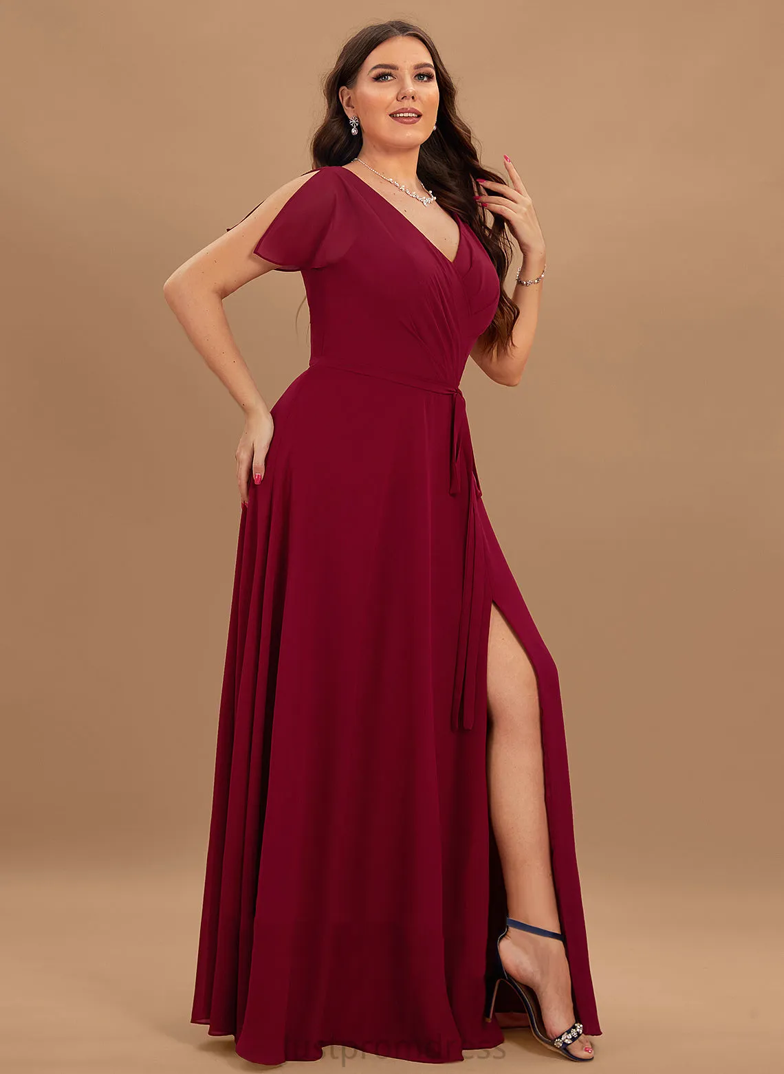 Chiffon V-Neck Dresses A-line Aliyah Formal Dresses
