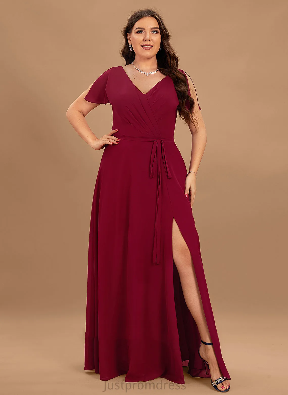 Chiffon V-Neck Dresses A-line Aliyah Formal Dresses