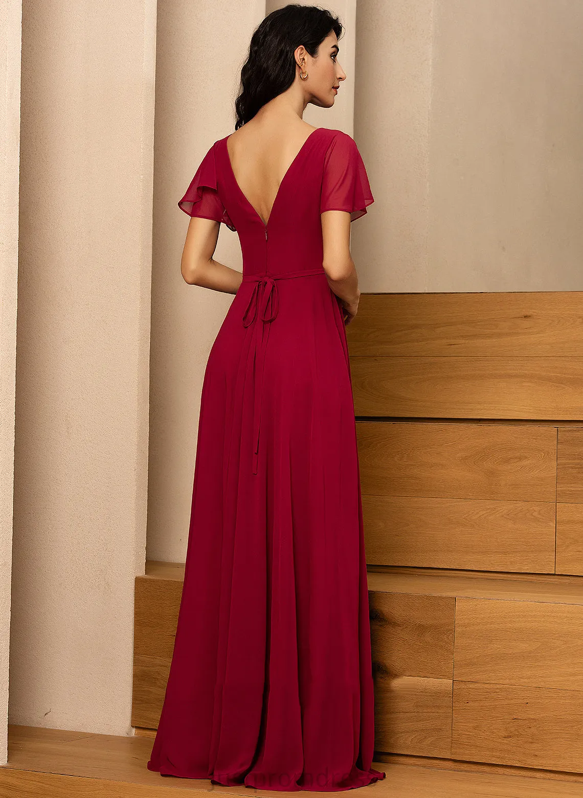 Chiffon V-Neck Dresses A-line Aliyah Formal Dresses