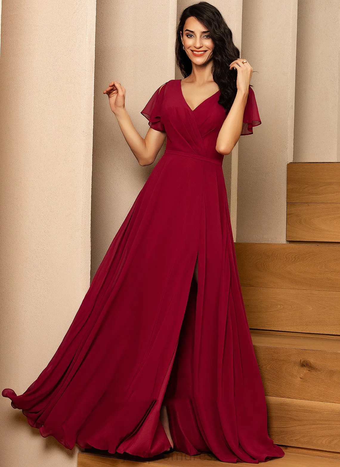 Chiffon V-Neck Dresses A-line Aliyah Formal Dresses