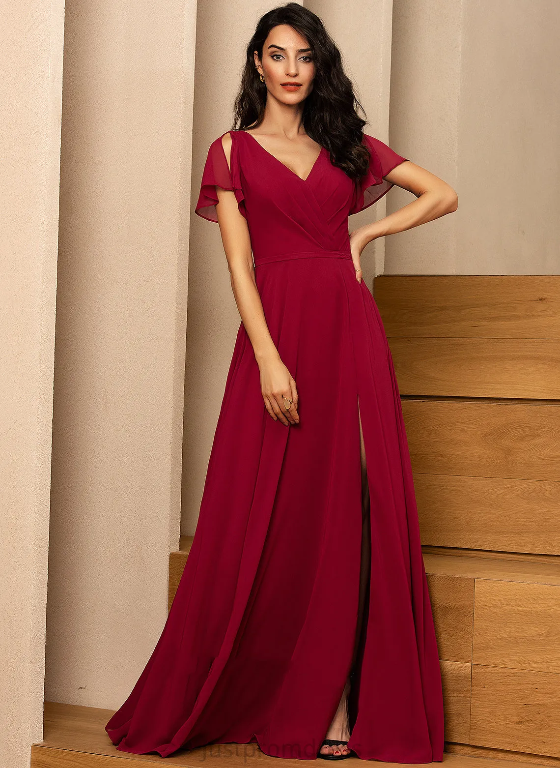 Chiffon V-Neck Dresses A-line Aliyah Formal Dresses