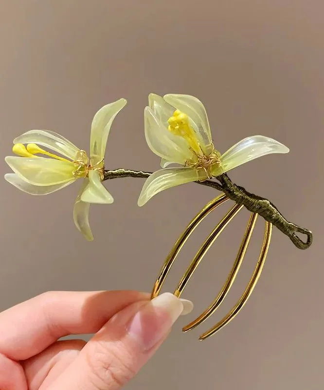 Chinese Style Blue Sterling Silver Overgild U Shaped Floral Hairpin AB1071