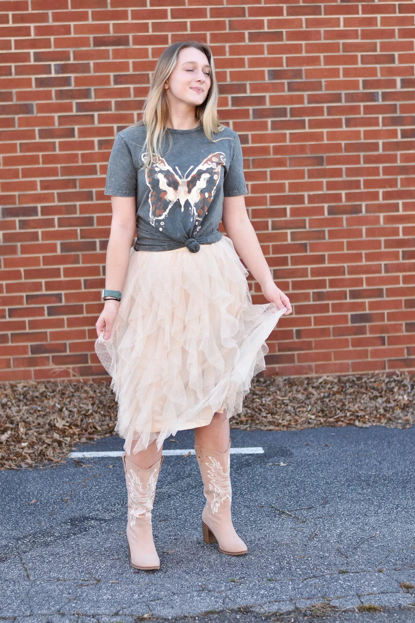 Chéri Ruffled Tulle Midi Skirt
