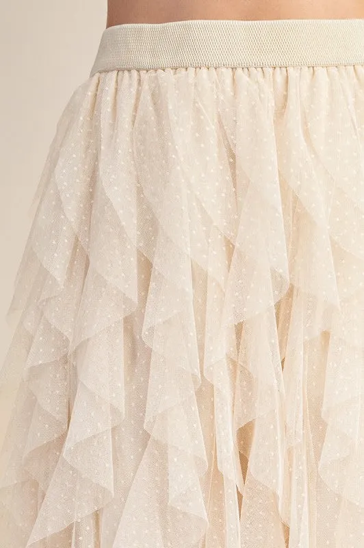 Chéri Ruffled Tulle Midi Skirt
