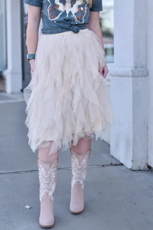 Chéri Ruffled Tulle Midi Skirt