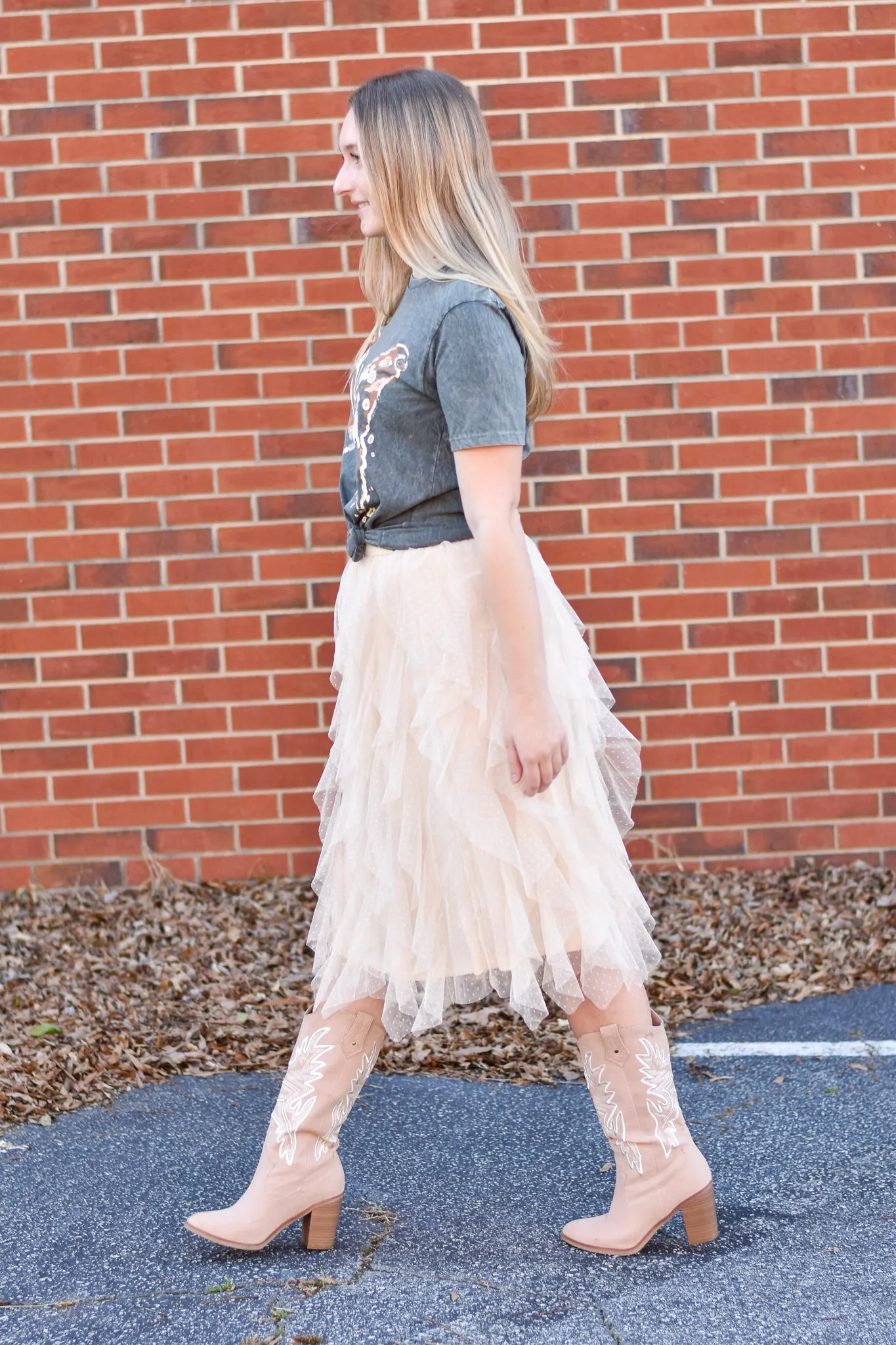 Chéri Ruffled Tulle Midi Skirt