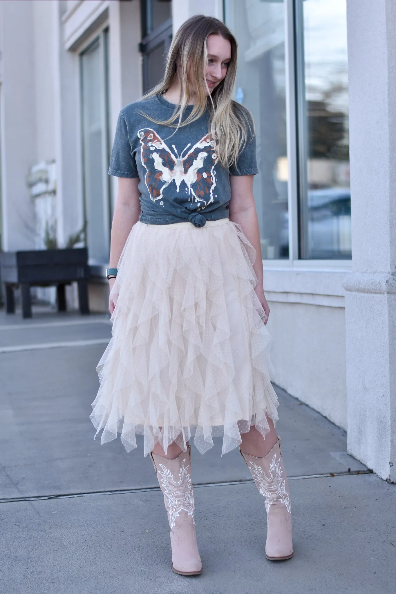 Chéri Ruffled Tulle Midi Skirt