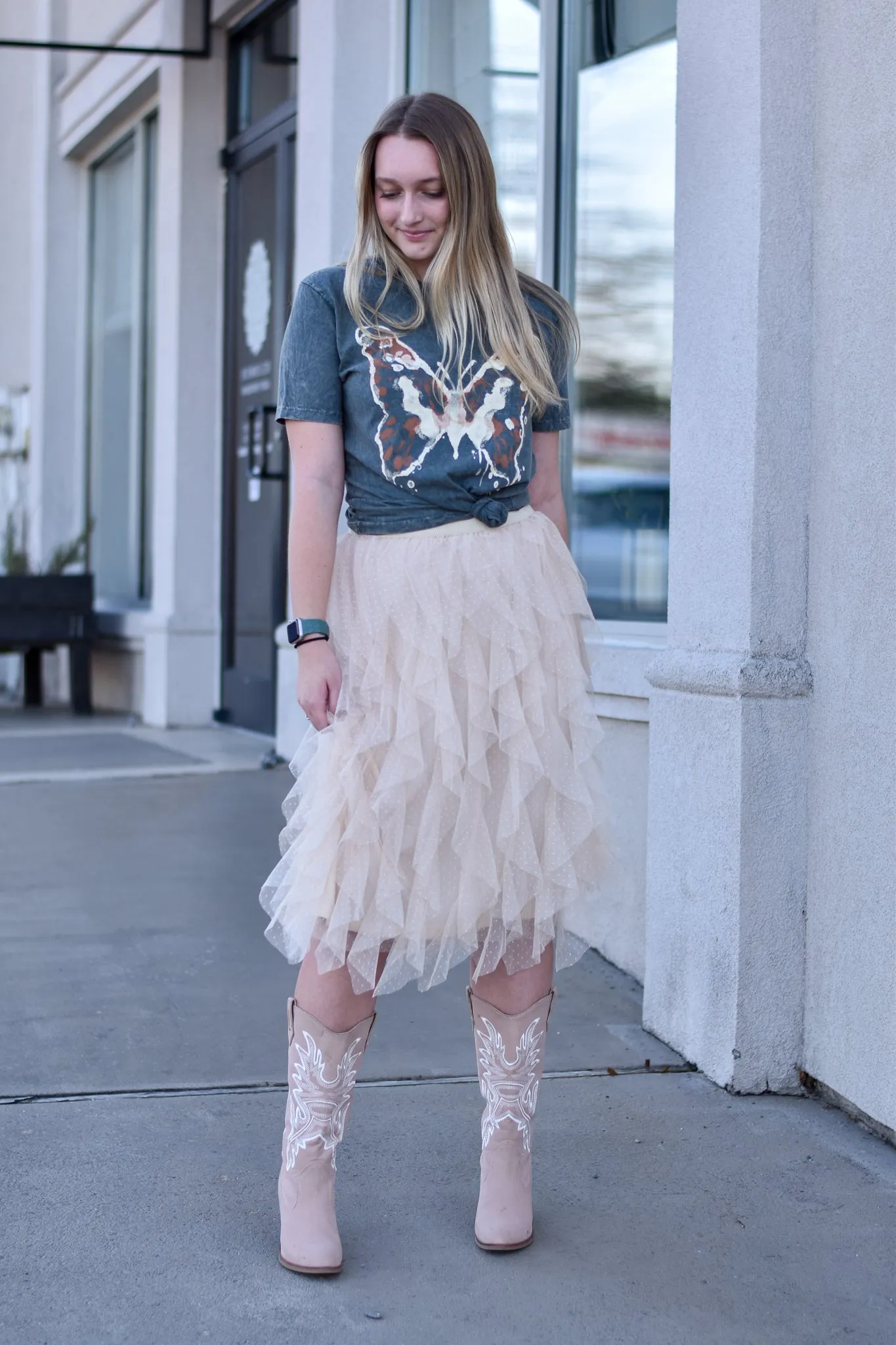Chéri Ruffled Tulle Midi Skirt