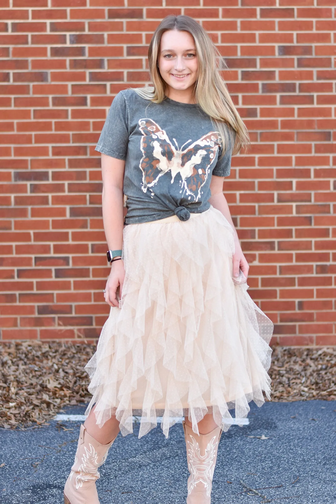 Chéri Ruffled Tulle Midi Skirt