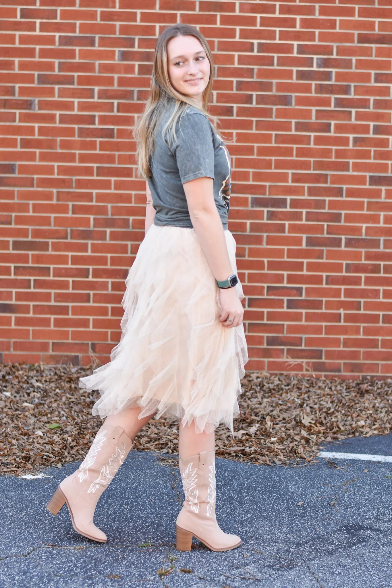 Chéri Ruffled Tulle Midi Skirt