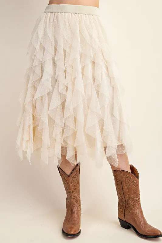 Chéri Ruffled Tulle Midi Skirt