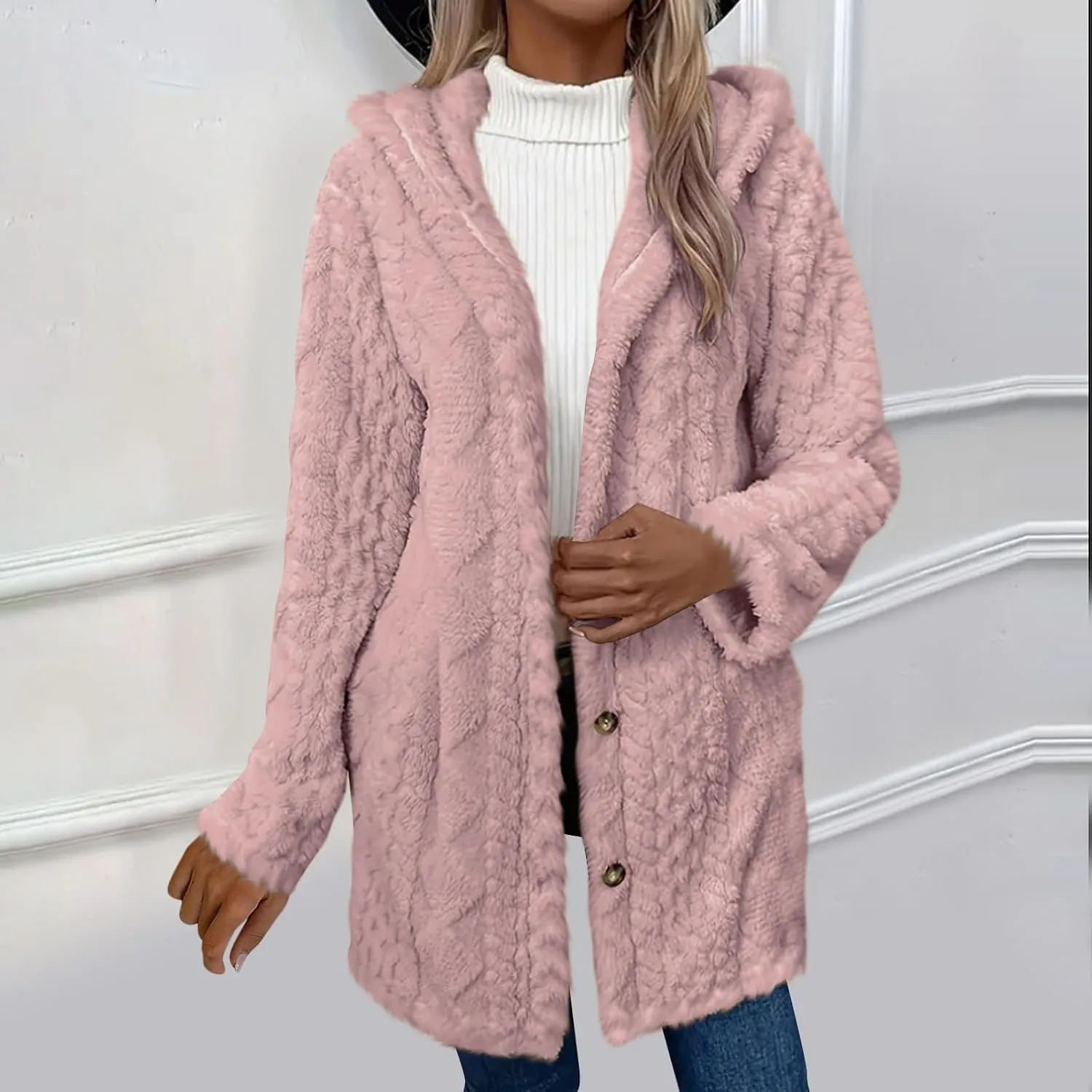 Chunky Knitted Hooded Cardigan Coats for Women Open Front Buttons Oversized Tunic Sweaters Thickened Warm Outerwear