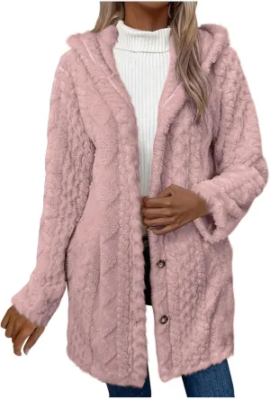 Chunky Knitted Hooded Cardigan Coats for Women Open Front Buttons Oversized Tunic Sweaters Thickened Warm Outerwear