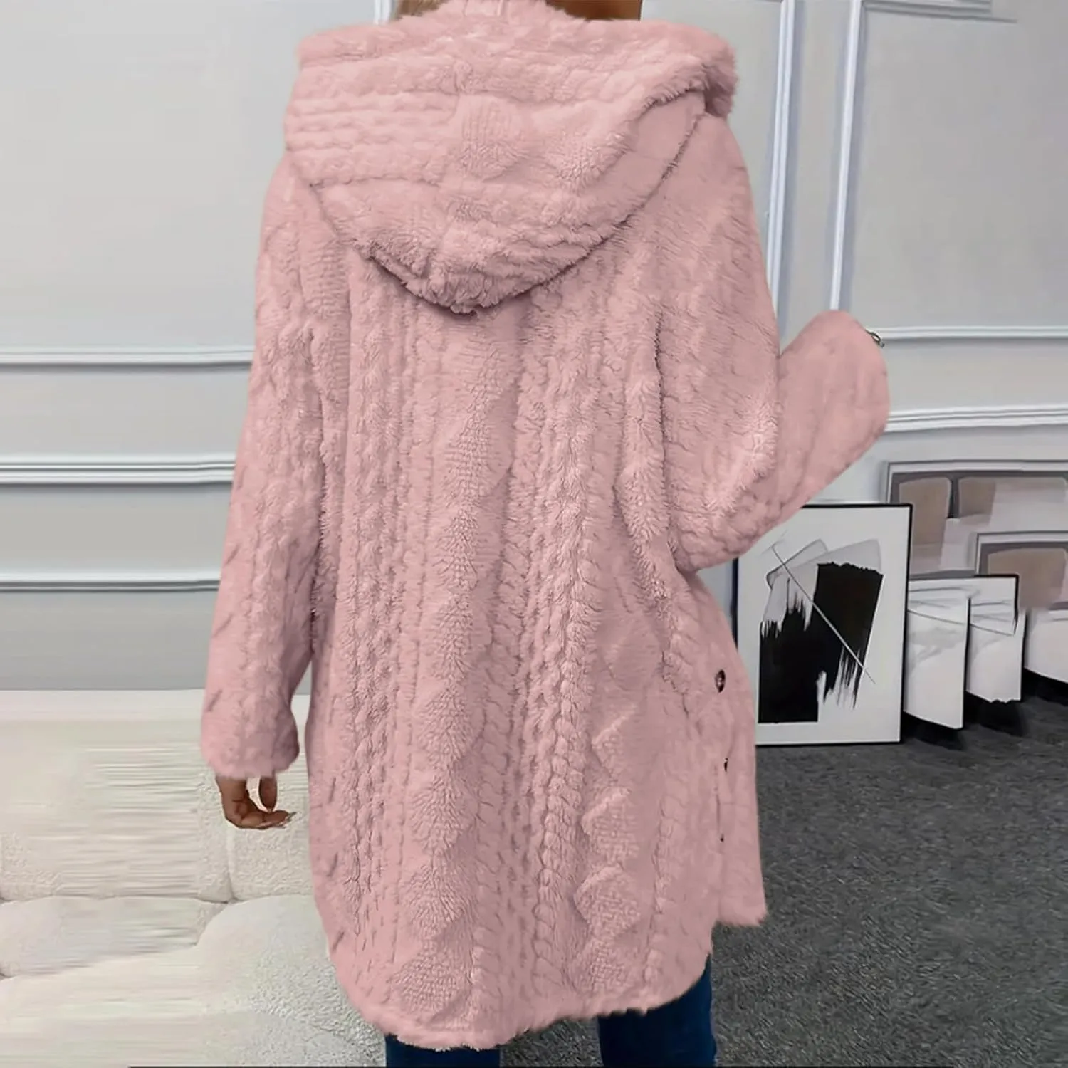 Chunky Knitted Hooded Cardigan Coats for Women Open Front Buttons Oversized Tunic Sweaters Thickened Warm Outerwear