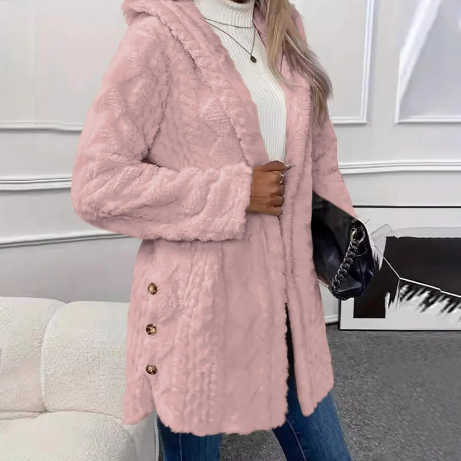 Chunky Knitted Hooded Cardigan Coats for Women Open Front Buttons Oversized Tunic Sweaters Thickened Warm Outerwear