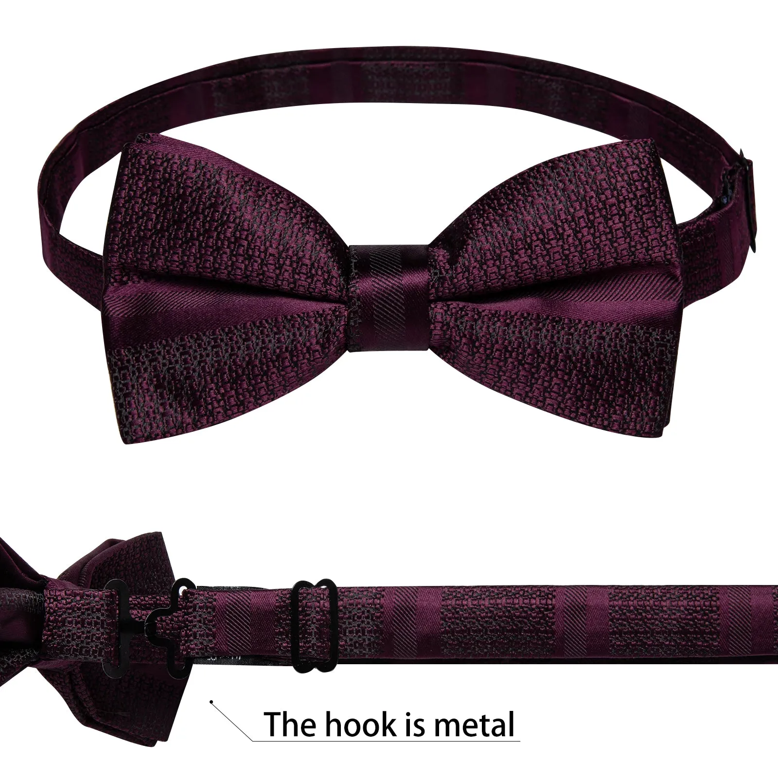 Claret Solid Silk Pre-tied Bow Tie Hanky Cufflinks Set