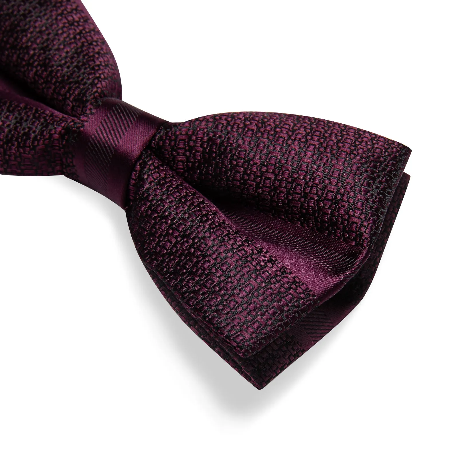 Claret Solid Silk Pre-tied Bow Tie Hanky Cufflinks Set